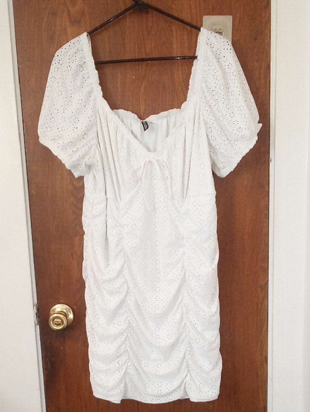 Divided By H&M White Eyelet Puff-Sleeve Dress, Size XXL